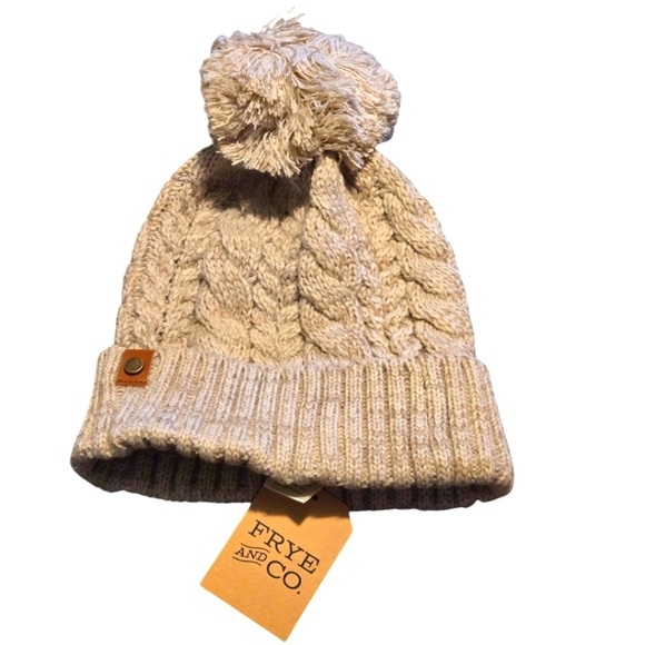 FRYE AND CO. Accessories - Frye and Co. Womens Pom Pom Cable-knit Beanie w/ Cuff Whisper White One size